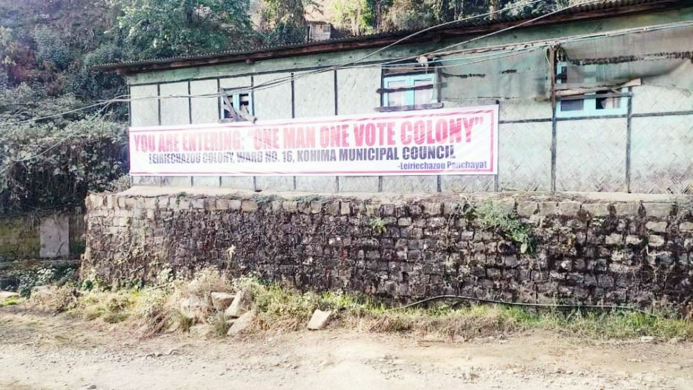 A banner at the entrance of Leriechazou Panchayat, Kohima declares its intention for clean election. (Photo Courtesy: Clean Election Movement Nagaland/Facebook)